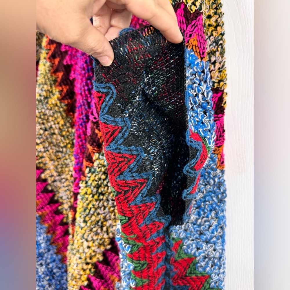 Boho Knit Ruanа Wrap One Size Fringe Poncho Shawl Sleeve Style - Picture 8 of 10
